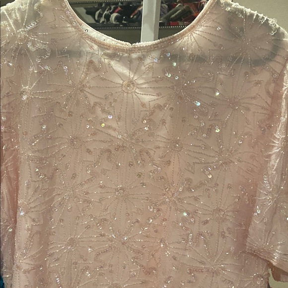 Vintage Laurence Kazar Light Pink silk Sequin Blouse Sz.PXL - Picture 2 of 8